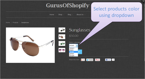 Select products color using dropdown