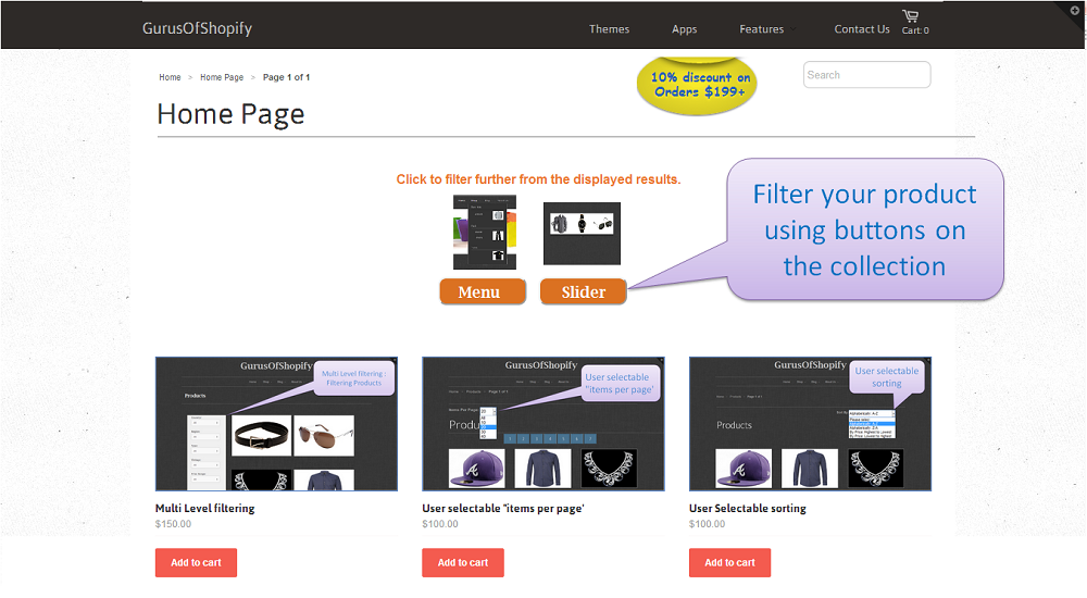 Top menu filter button