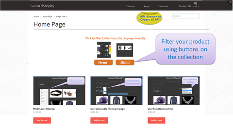 Top menu filter button